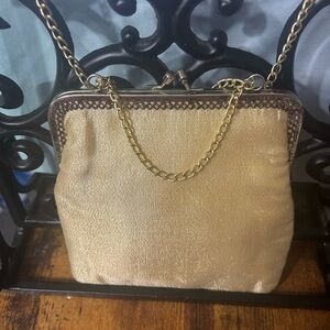 Le Regale Gold Shimmer Snap Evening Clutch Convertible